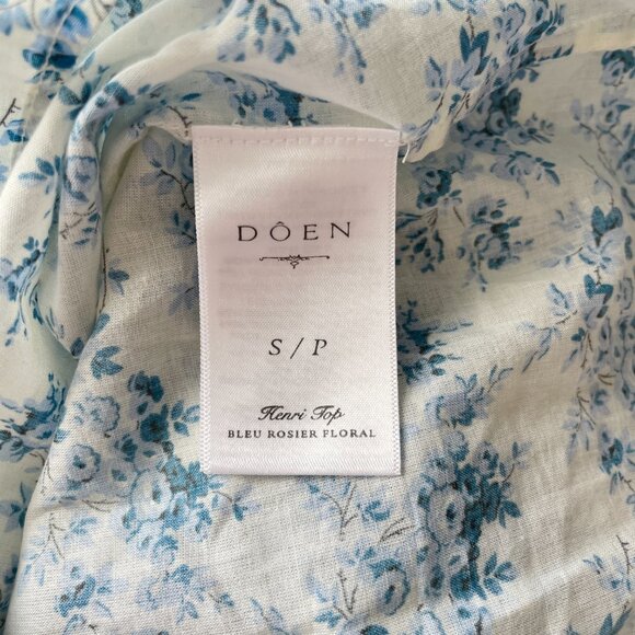Doen Henri Ruffle Blouse S Blue Floral Cotton Top Feminine Cottagecore - Picture 8 of 11